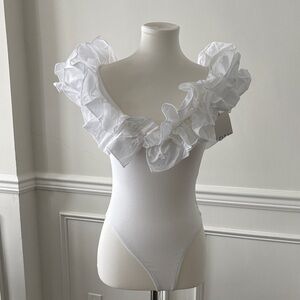 Zara White Ruffle Detail Bodysuit